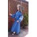 Boho Style Ukrainian Embroidered Maxi Broad Dress Light Blue with White Embroidery